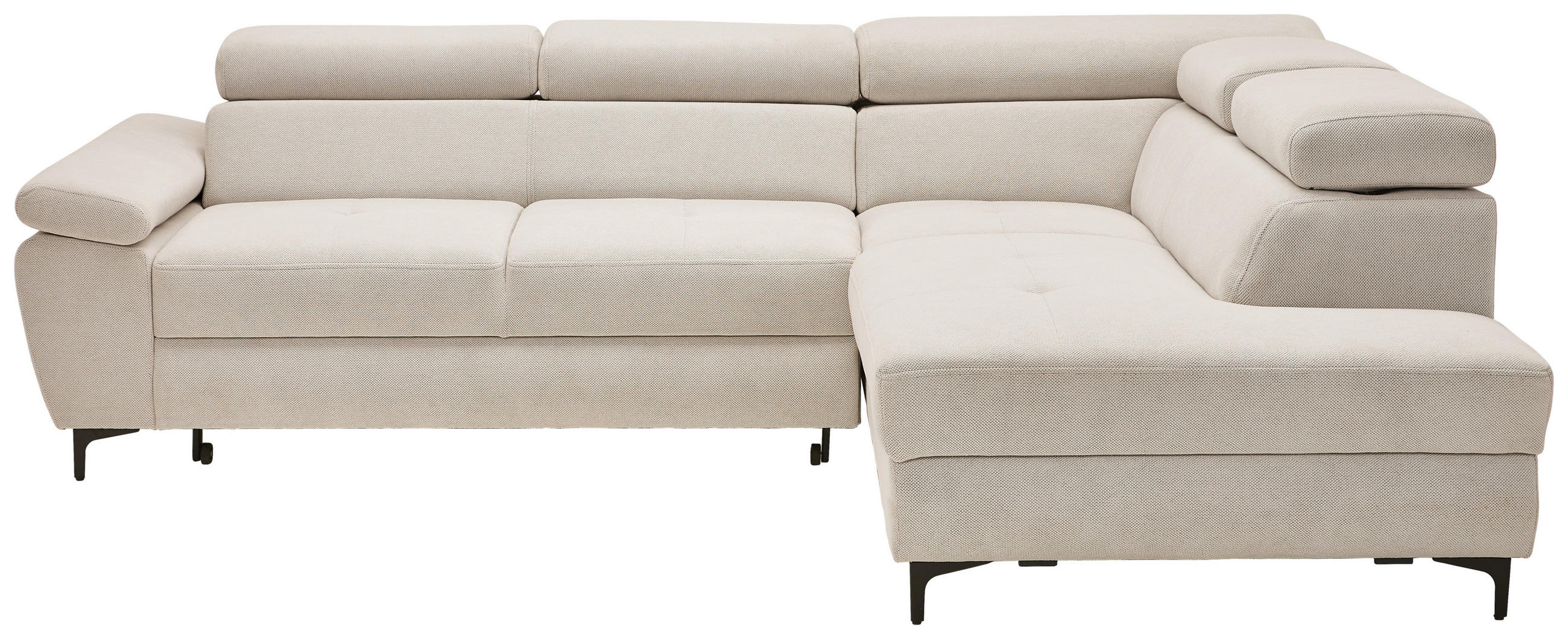 ECKSOFA in Flachgewebe Beige  - Beige/Schwarz, Design, Textil/Metall (266/206cm) - Stylife