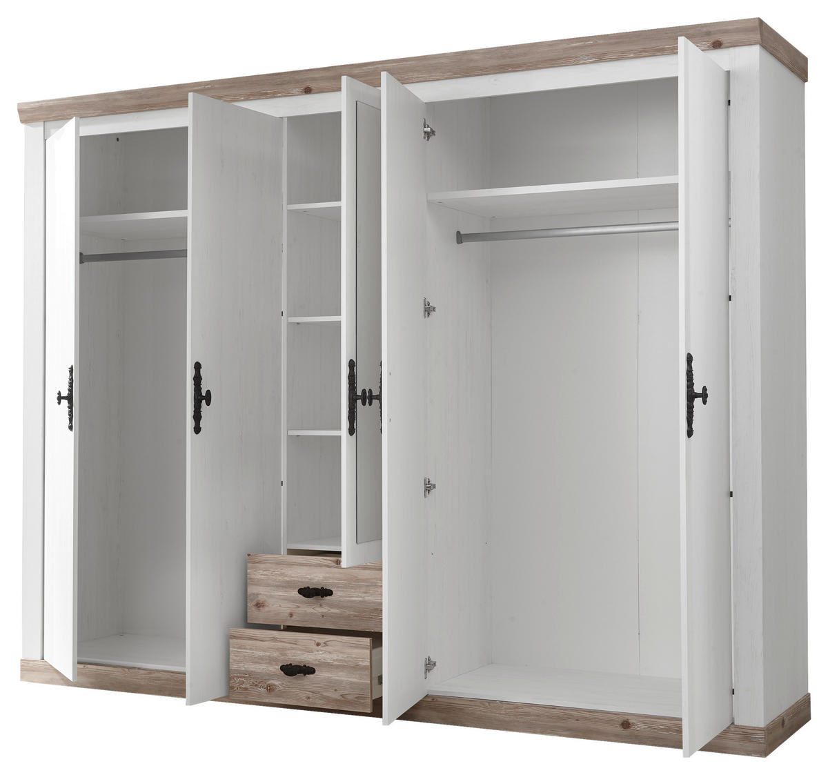 KLEIDERSCHRANK 265/201/60 cm 5-türig Pinienfarben, Hellbraun  - Hellbraun/Schwarz, Design, Holzwerkstoff/Metall (265/201/60cm) - MID.YOU