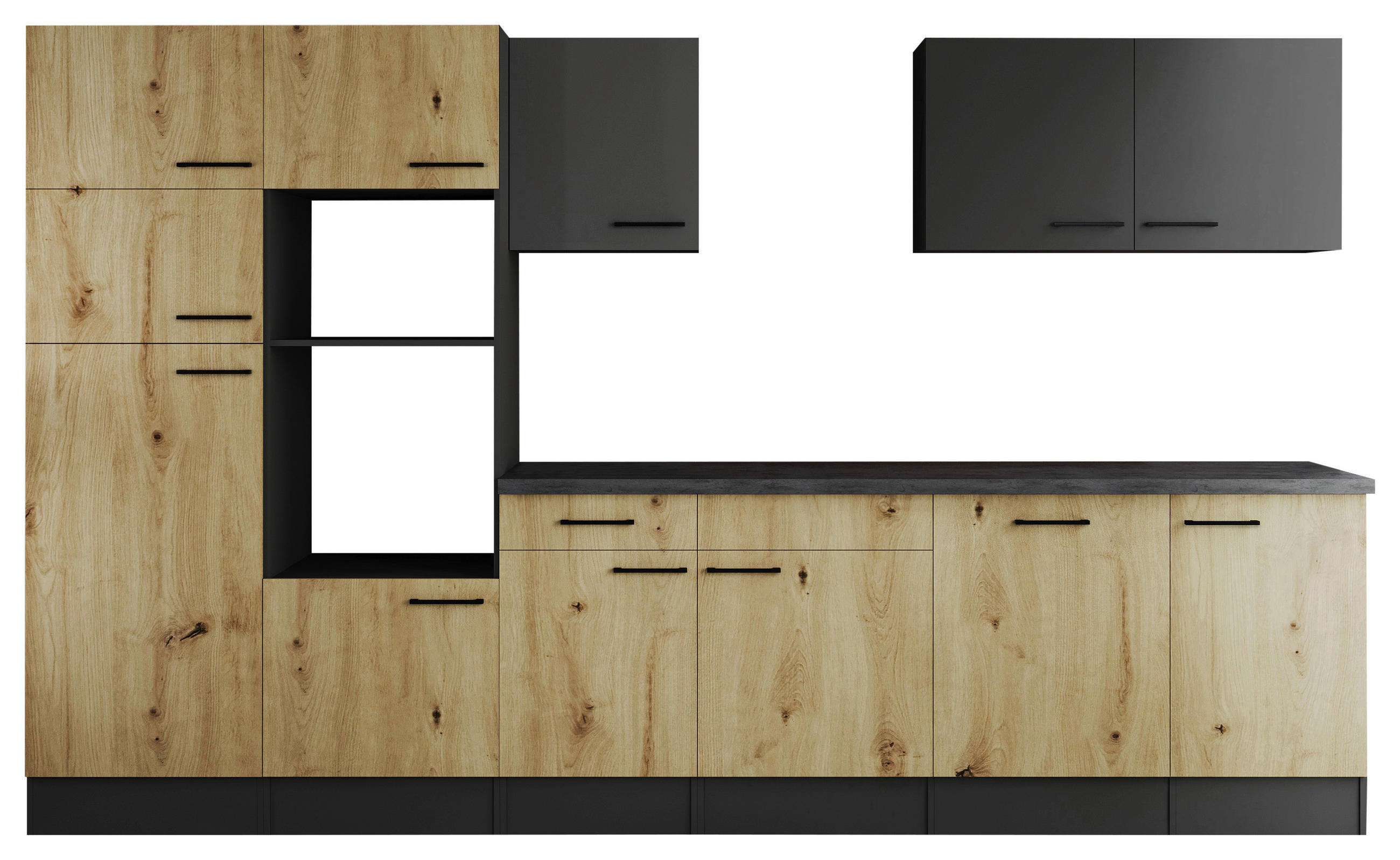 MODULKÖK UTAN VITVAROR 340 cm   i grå, ek Artisan  - svart/grå, Design, metall/trämaterial (340cm) - Respekta