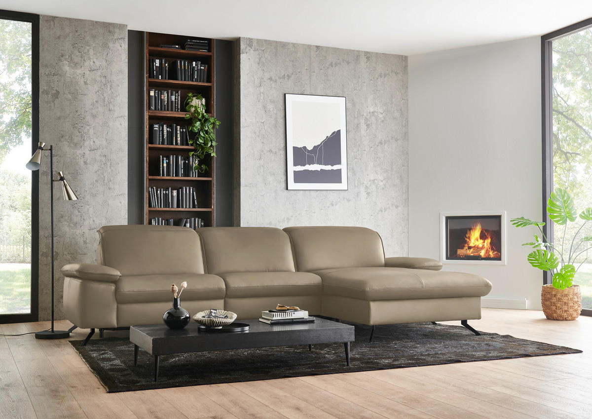 ECKSOFA  Echtleder Schlammfarben  - Schlammfarben/Schwarz, Design, Leder/Metall (307/169cm) - Beldomo Premium
