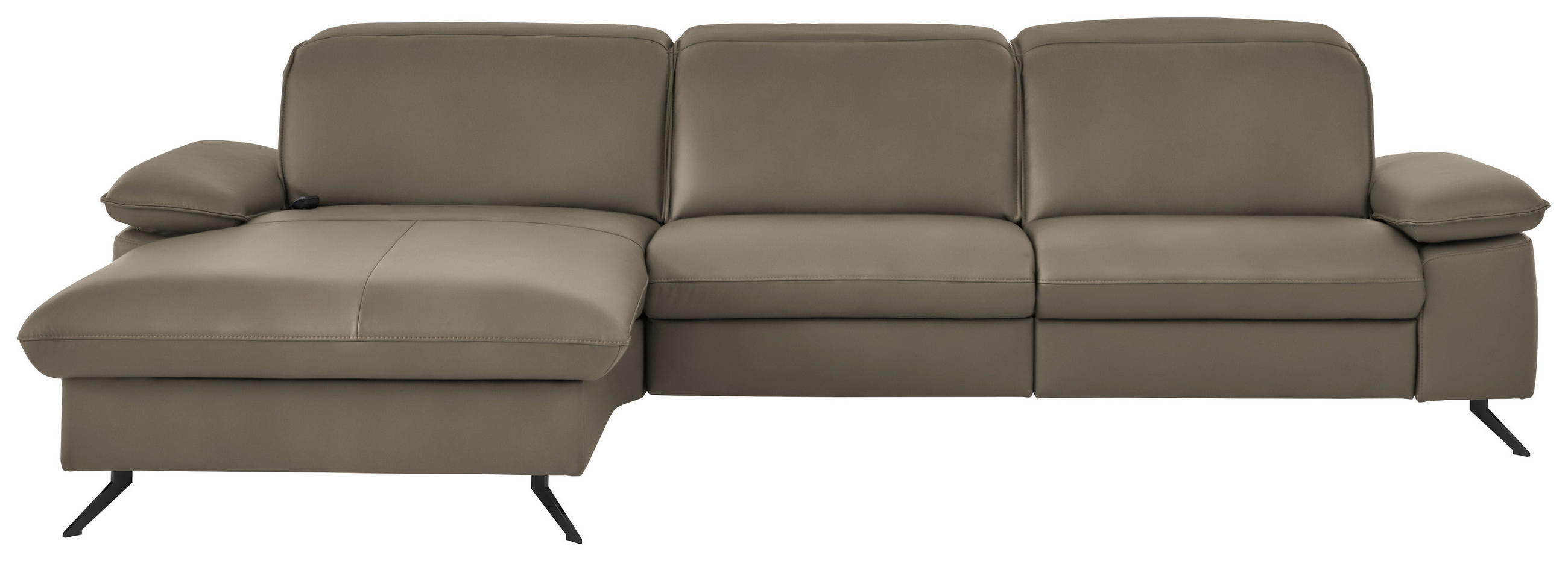 ECKSOFA 169/307 cm Beldomo premium in Echtleder Greige Kopfteilverstellung  169/307 cm  - Greige/Schwarz, Design, Leder/Metall (169/307cm) - Beldomo Premium
