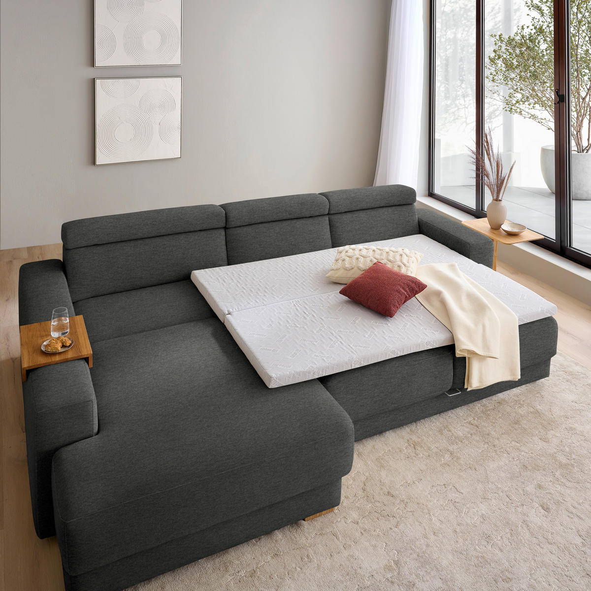 ECKSOFA  in Chenille Schwarzbraun  206/316 cm  - Schwarzbraun/Eichefarben, Design, Textil (206/316cm) - Sedda