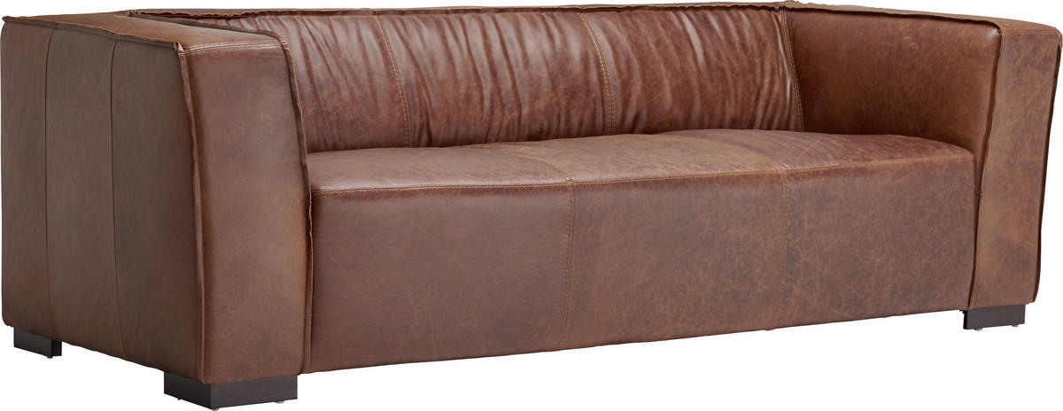 3-SITS SOFFA i äkta läder brun  - brun, Trend, läder/trä (228/72/90cm) - Ambia Home