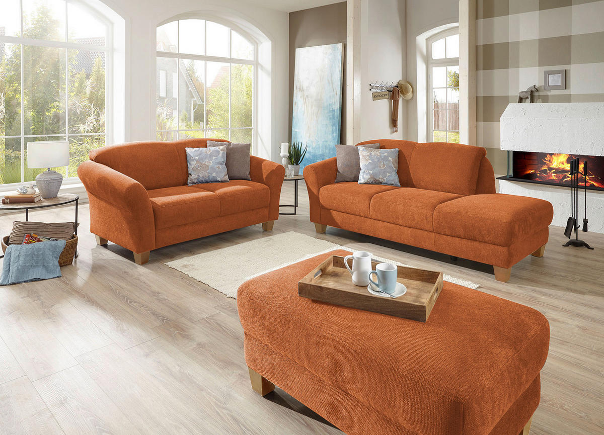 RÉCAMIERE Flachgewebe Terracotta  - Terracotta/Naturfarben, Konventionell, Holz/Textil (194/84/91cm) - Sit & More