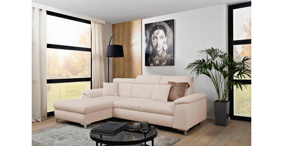 ECKSOFA Creme Flachgewebe  - Chromfarben/Creme, KONVENTIONELL, Textil/Metall (175/268cm) - Carryhome