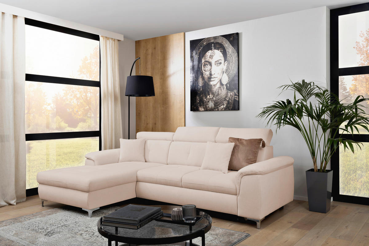 ECKSOFA in Flachgewebe Creme  - Chromfarben/Creme, Konventionell, Textil/Metall (175/268cm) - Carryhome