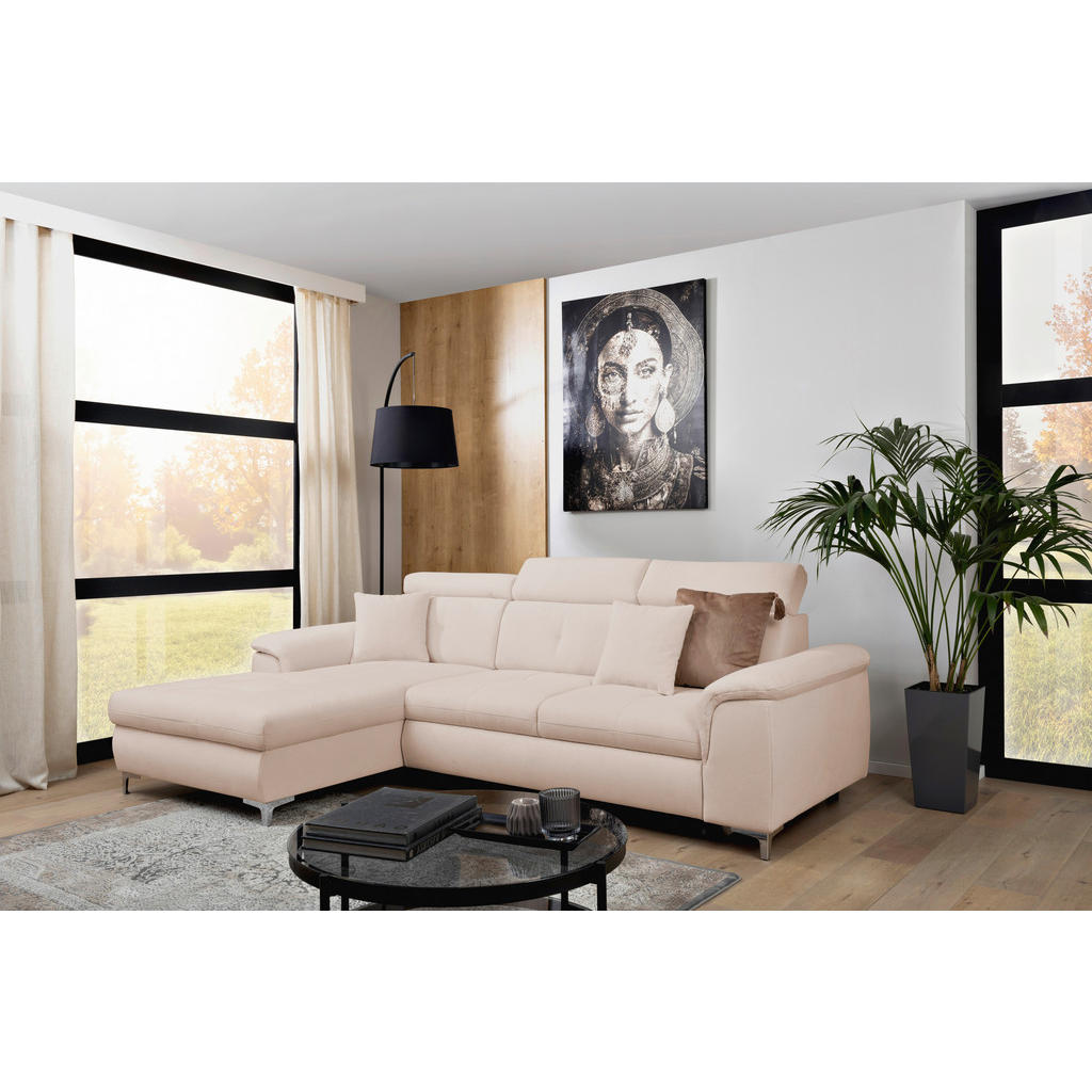 Thumbnail - Carryhome Ecksofa, Creme, Textil, 3-Sitzer, Füllung: Schaumstoff, Silikon, Ottomane links, L-Form, 268x175 cm, Liegefunk...
