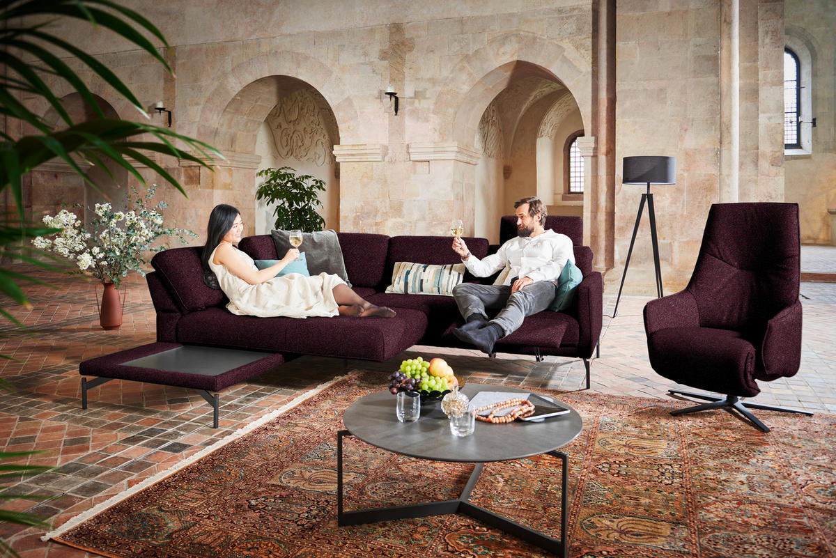 ECKSOFA in Flachgewebe, Struktur Dunkelrot  - Anthrazit/Dunkelrot, Design, Textil/Metall (230/254cm) - Johann Jakob