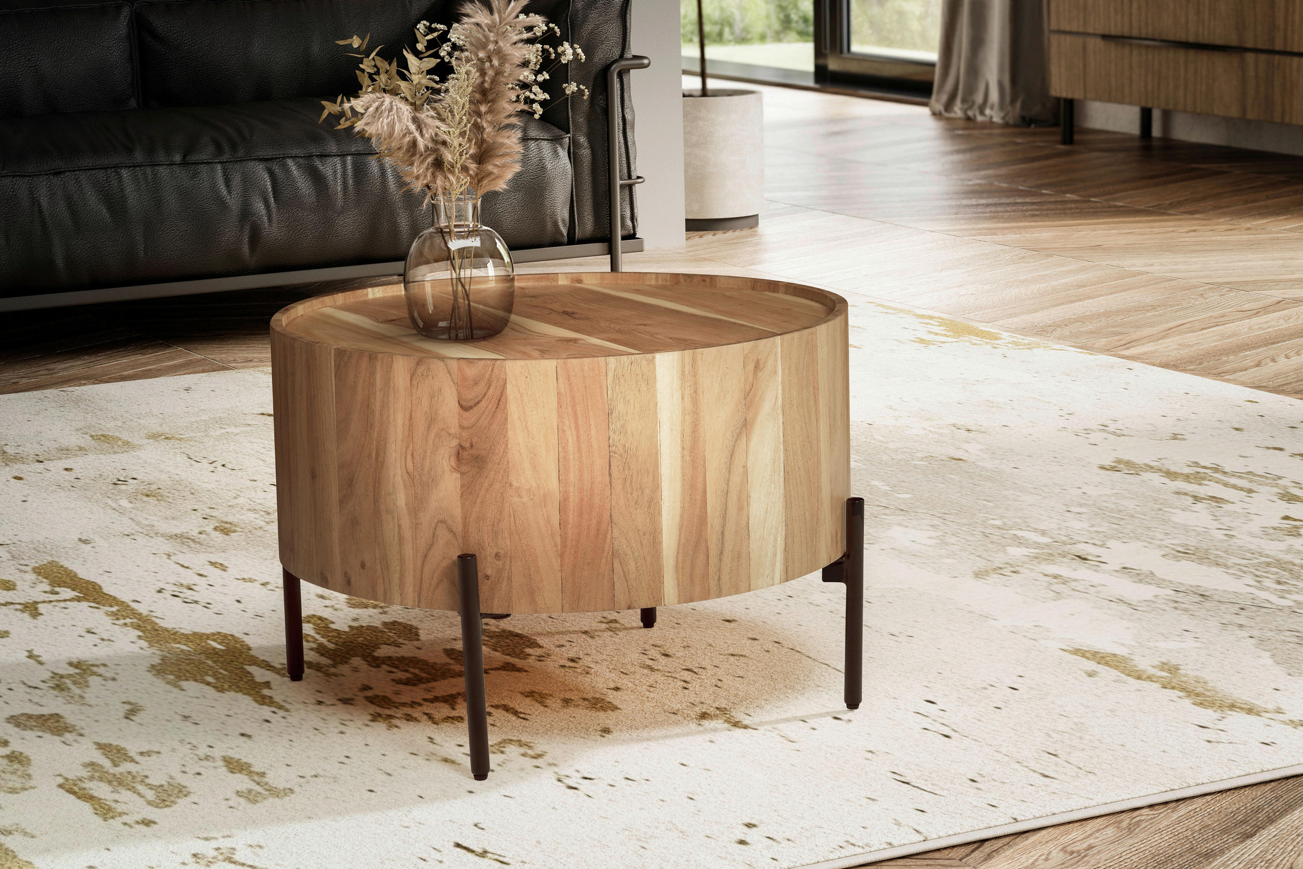 SOFFBORD i trä 60/60/41 cm  - svart/akaciefärgad, Design, metall/trä (60/60/41cm) - MID.YOU
