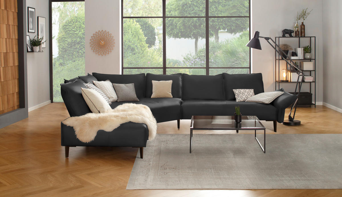 ECKSOFA in Echtleder Graphitfarben  272/340 cm  - Schwarz/Graphitfarben, Design, Leder/Metall (272/340cm) - W.Schillig