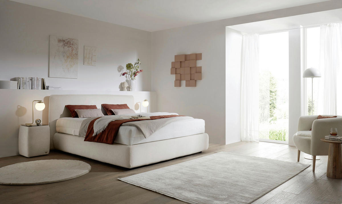 BOXSPRINGBETT 180/200 cm,  in Creme, H2 + H3 = mittel + fest  - Creme/Schwarz, Design, Kunststoff/Textil (180/200cm) - RUF Betten