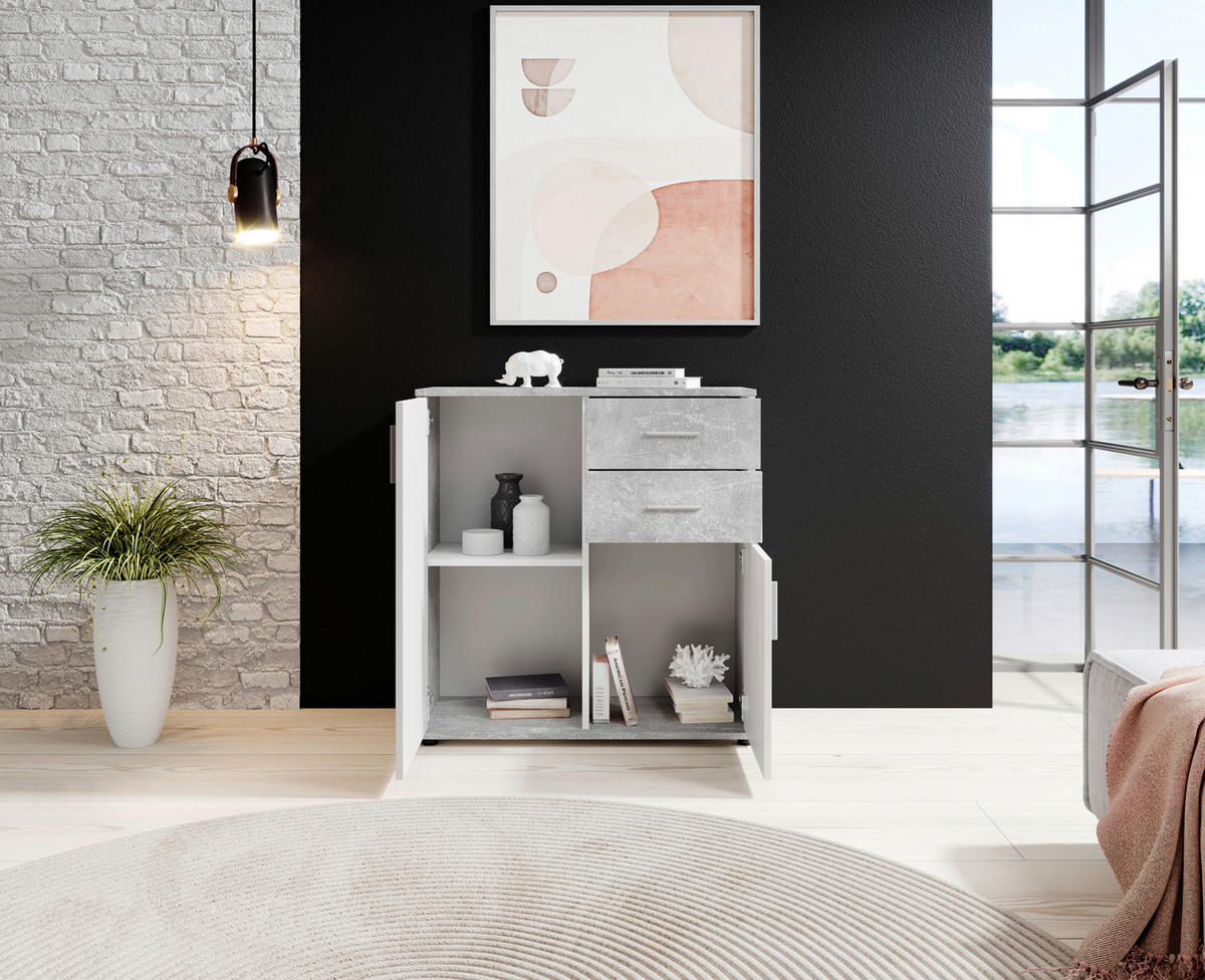 KOMMODE Bobby  in 80/82/35 cm  - Silberfarben/Weiß, KONVENTIONELL, Holzwerkstoff/Kunststoff (80/82/35cm) - Carryhome