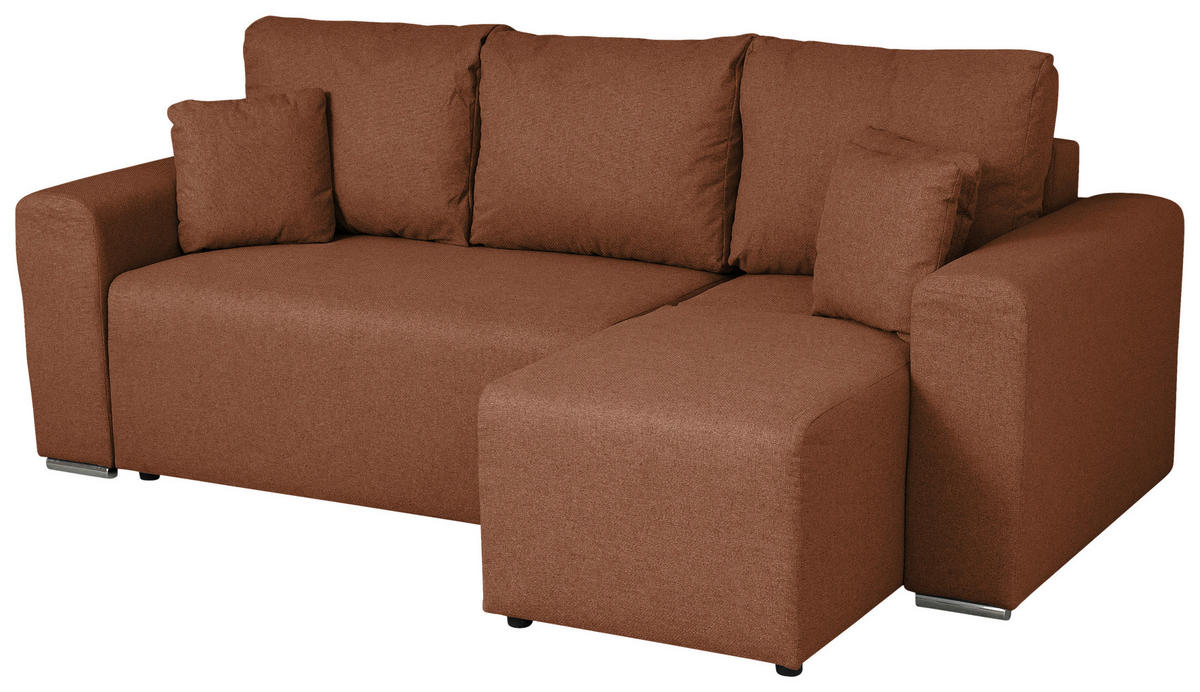 ECKSOFA in Struktur Braun  240/153 cm  - Chromfarben/Schwarz, Basics, Kunststoff/Textil (240/153cm) - P & B