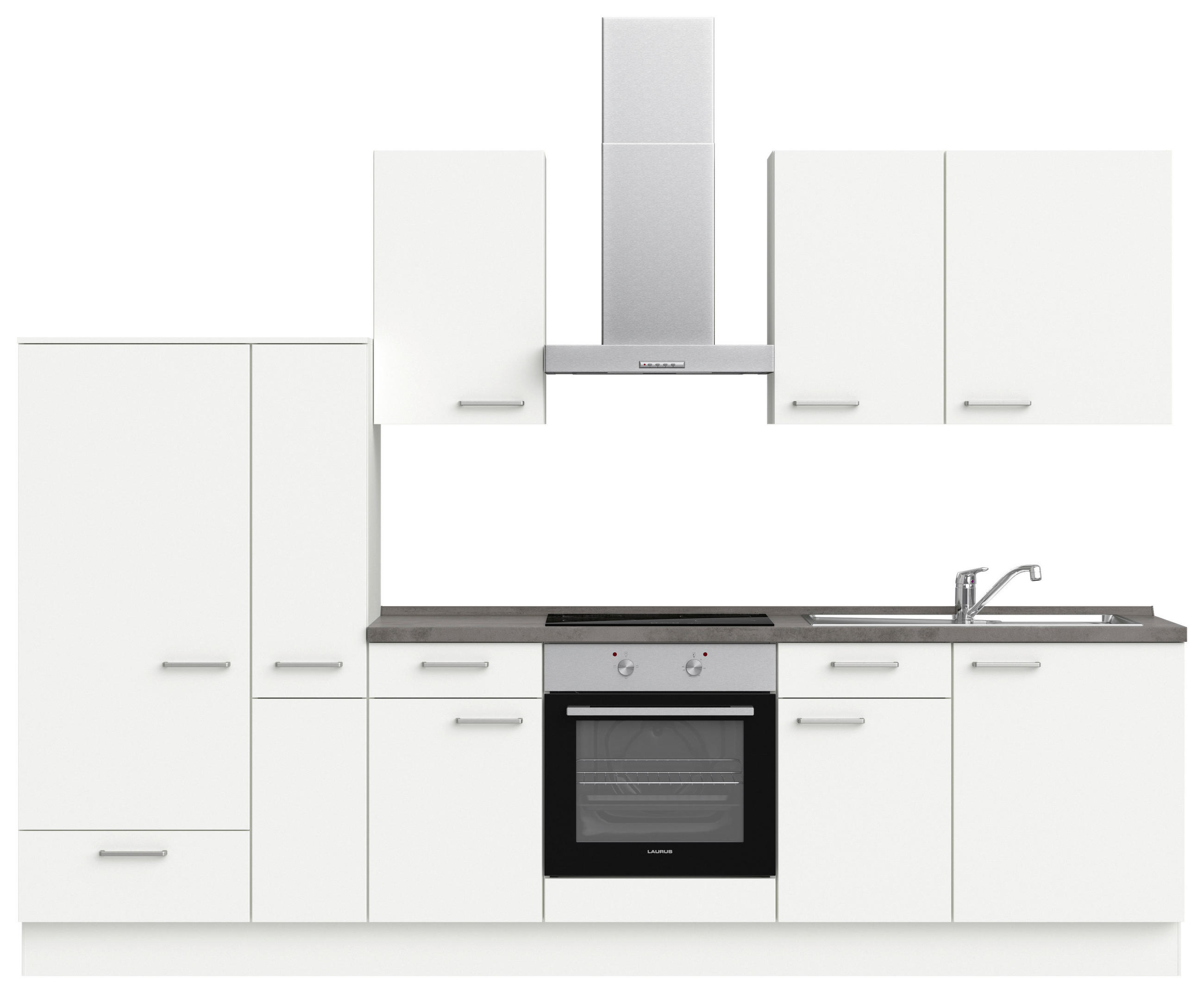 KÜCHENLEERBLOCK 300 cm   in Weiß, Schieferfarben  - Schieferfarben/Edelstahlfarben, MODERN, Holzwerkstoff/Metall (300cm) - Nobilia