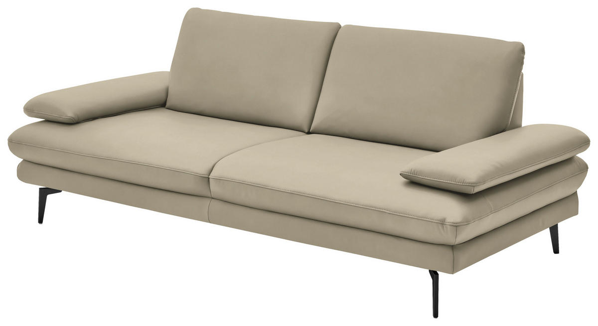 3-SITZER-SOFA in Echtleder Creme, Naturfarben  - Creme/Schwarz, Design, Leder/Metall (222/86/104cm) - Dieter Knoll