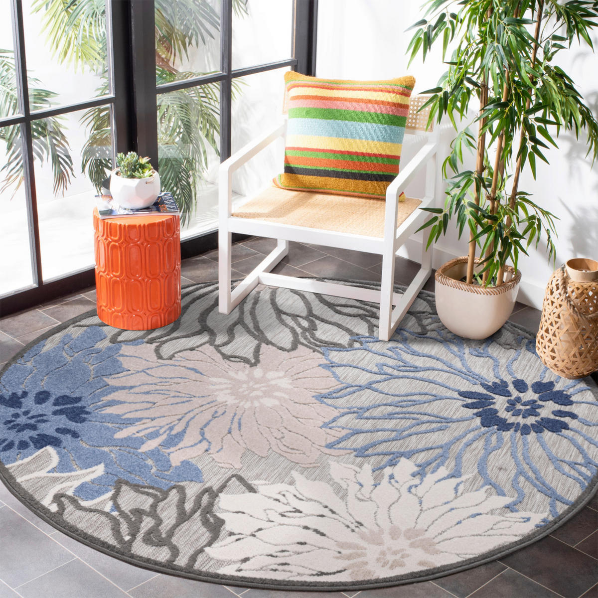 TEPIH ZA UNUTAR./VANJ. UPORAB  120 cm  plava, siva  Floral  - siva/plava, Lifestyle, tekstil/plastika (120cm)