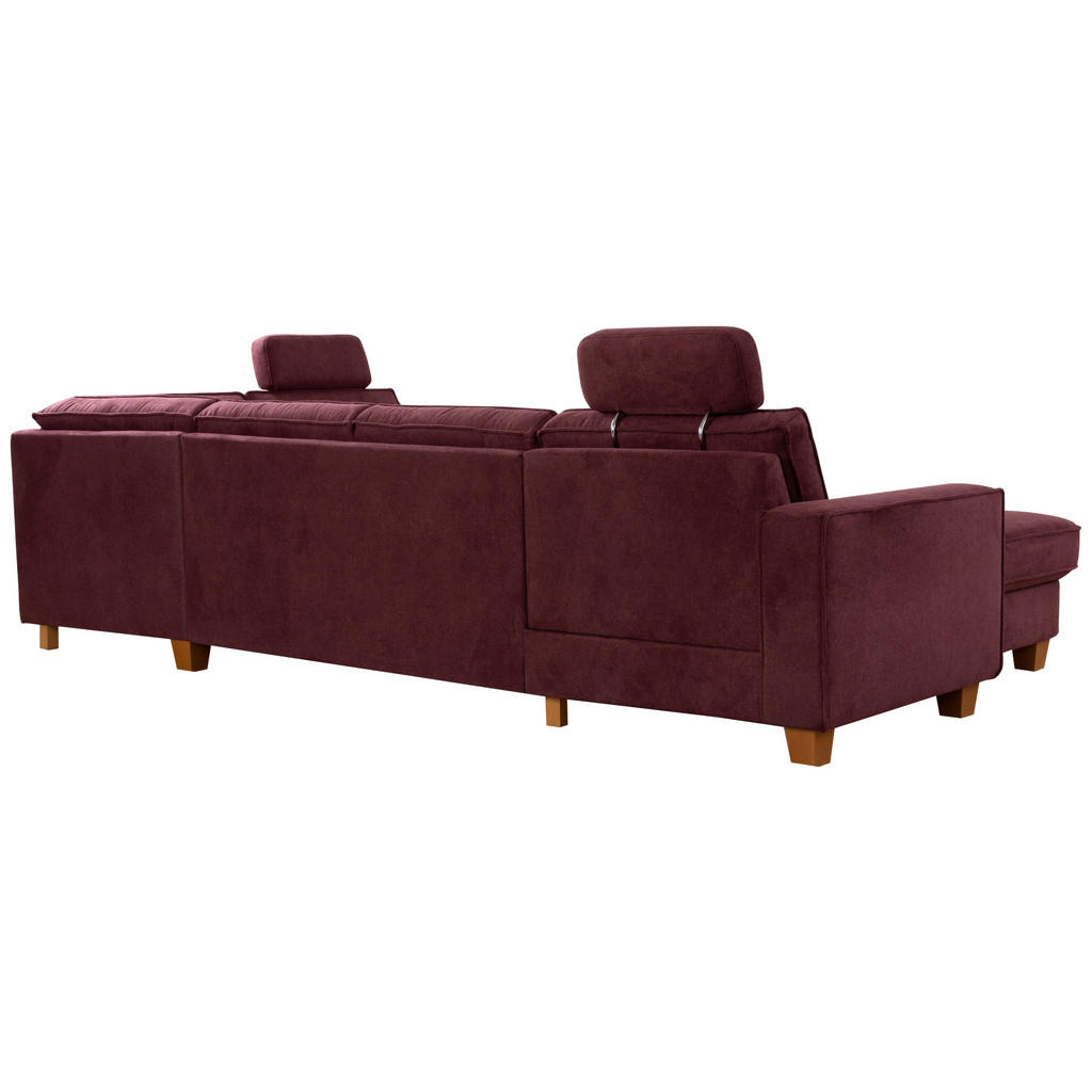 Thumbnail - Sit & More Wohnlandschaft, Dunkelrot, Textil, Buche, massiv, 7-Sitzer, Ottomane rechts, U-Form, 309x213 cm, Goldenes M, ...
