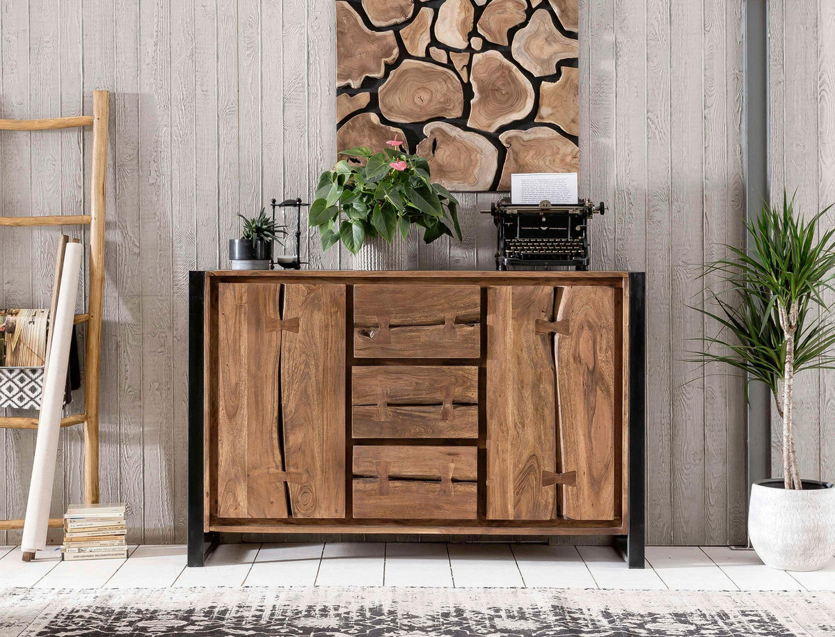 SIDEBOARD  140/90/40 cm 3 Schublade(n)  - Schwarz/Naturfarben, Design, Holz/Metall (140/90/40cm) - MID.YOU