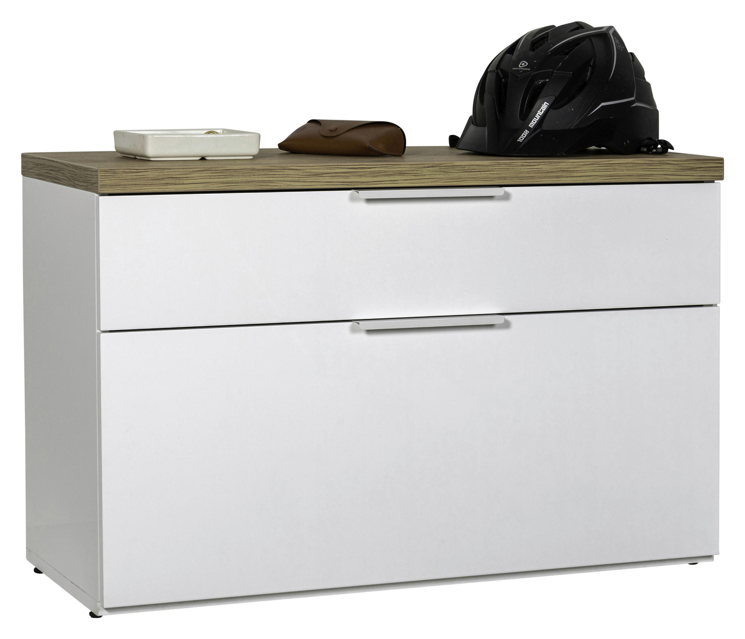 Carryhome Garderobenbank Eiche, Weiß Hochglanz 82x53x35 cm