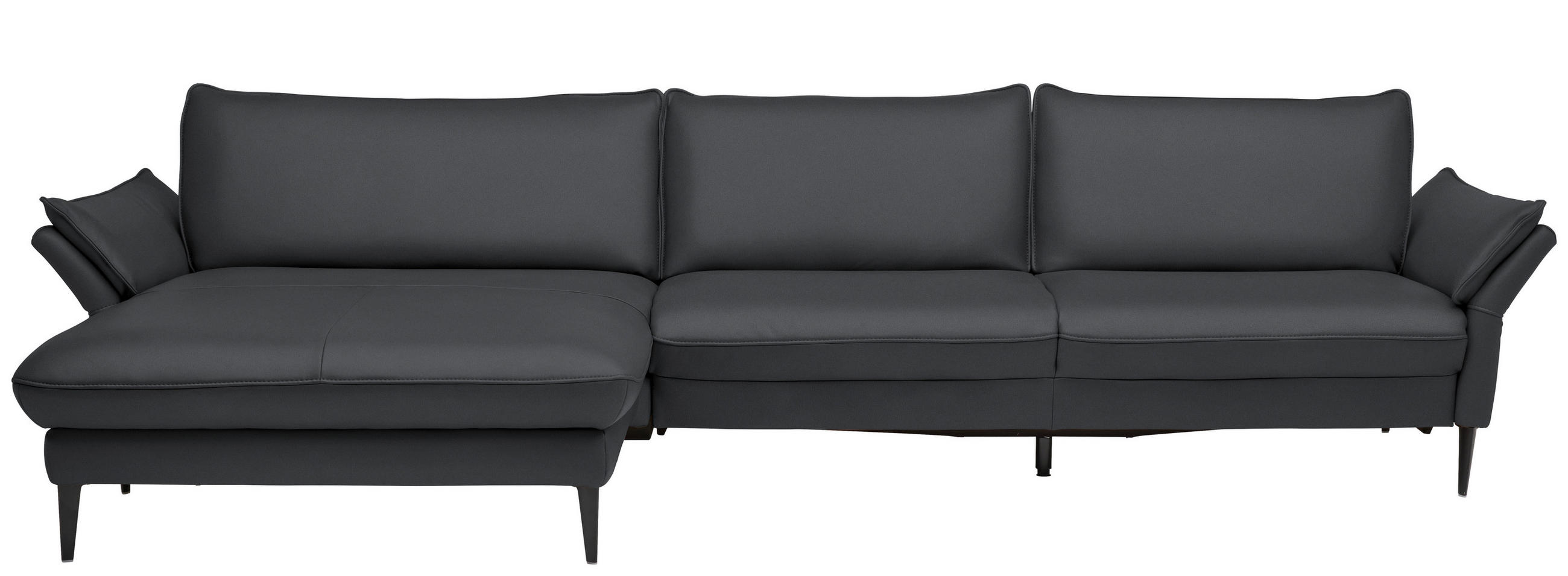 ECKSOFA Echtleder Schieferfarben  - Schieferfarben/Schwarz, Design, Leder/Metall (172/334cm) - Valdera
