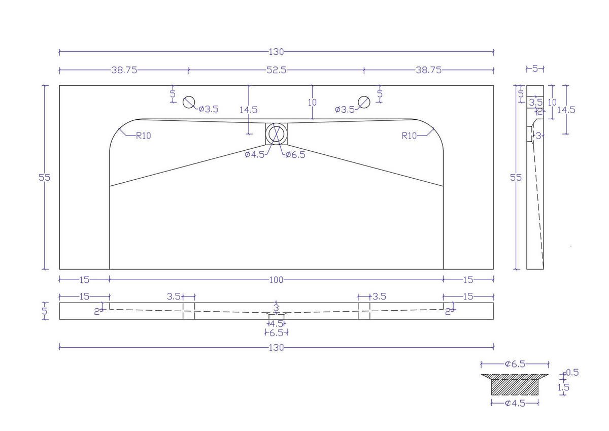 WASCHTISCHKOMBI 130 cm  - Eichefarben, Basics, Holzwerkstoff/Stein (130cm) - MID.YOU