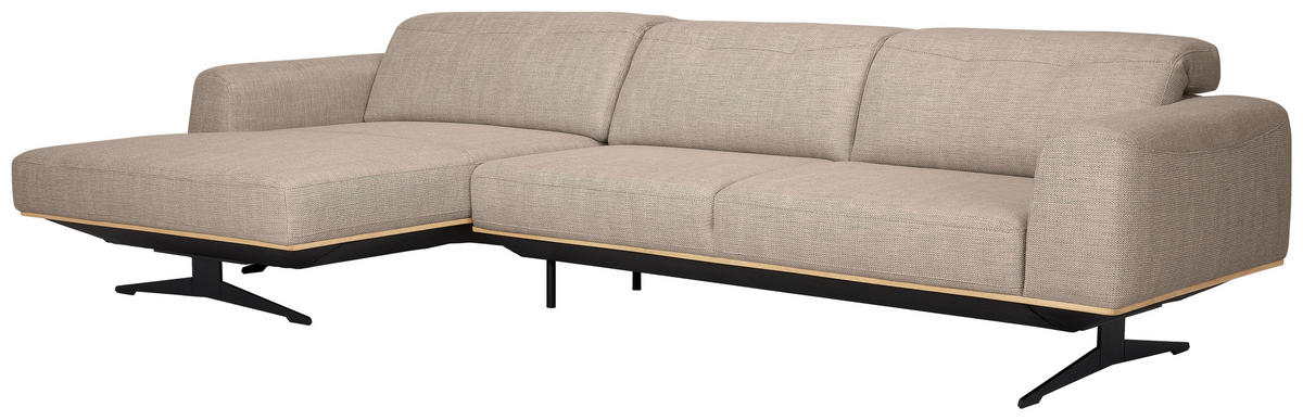 ECKSOFA Sandfarben Struktur  - Sandfarben/Eichefarben, Design, Holz/Textil (163/305cm) - Novel