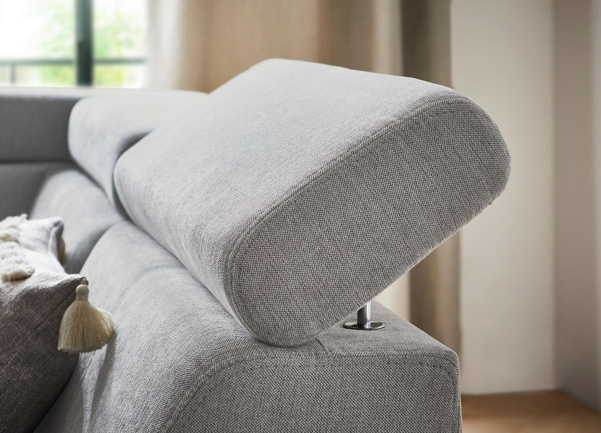 ECKSOFA in Chenille Grau  - Schwarz/Grau, Design, Textil/Metall (203/260cm) - Stylife