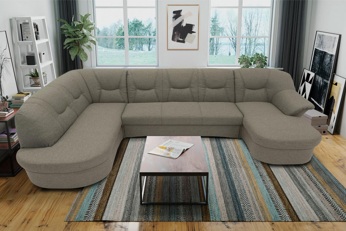 WOHNLANDSCHAFT Graubraun Mikrofaser  - Graubraun/Schwarz, KONVENTIONELL, Kunststoff/Textil (180/295/146cm) - MID.YOU