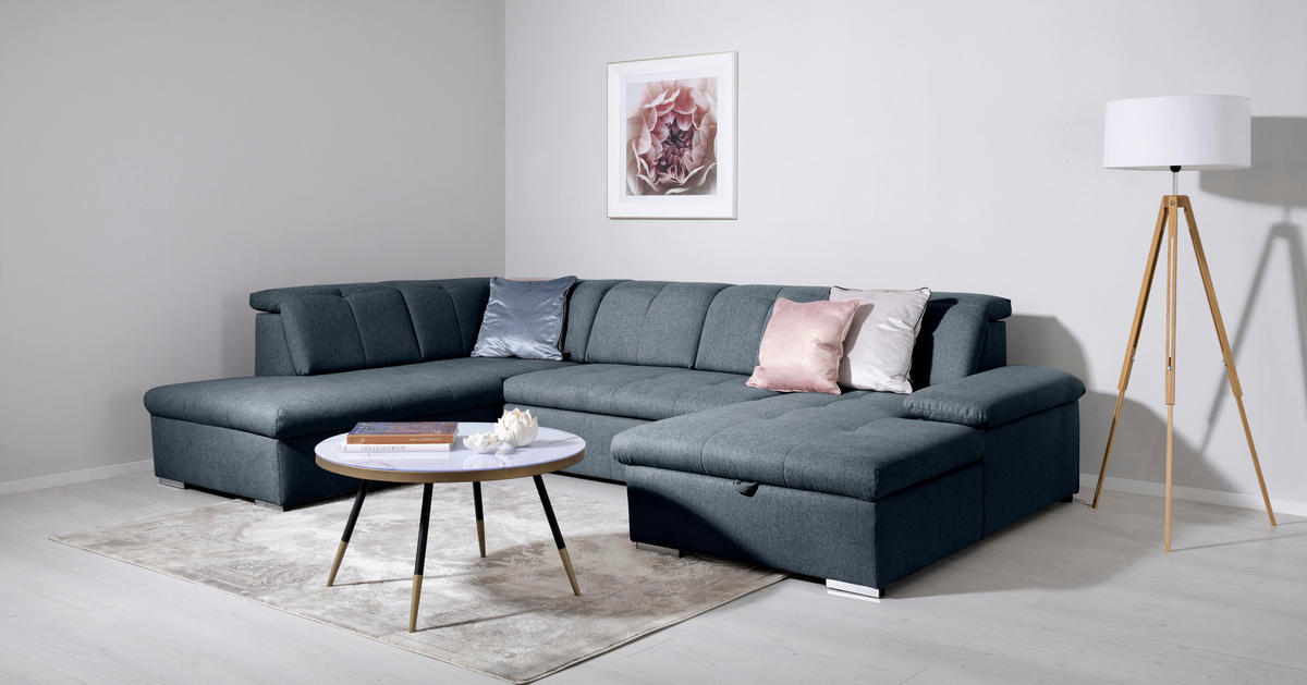 WOHNLANDSCHAFT in Dunkelblau  - Dunkelblau/Grau, Design, Textil/Metall (215/328/173cm) - MID.YOU