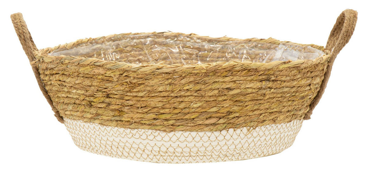 KOŠARA ZA OBEŠANJE NA POLICO - krem barve/bela, Basics, naravni materiali (40/14cm)