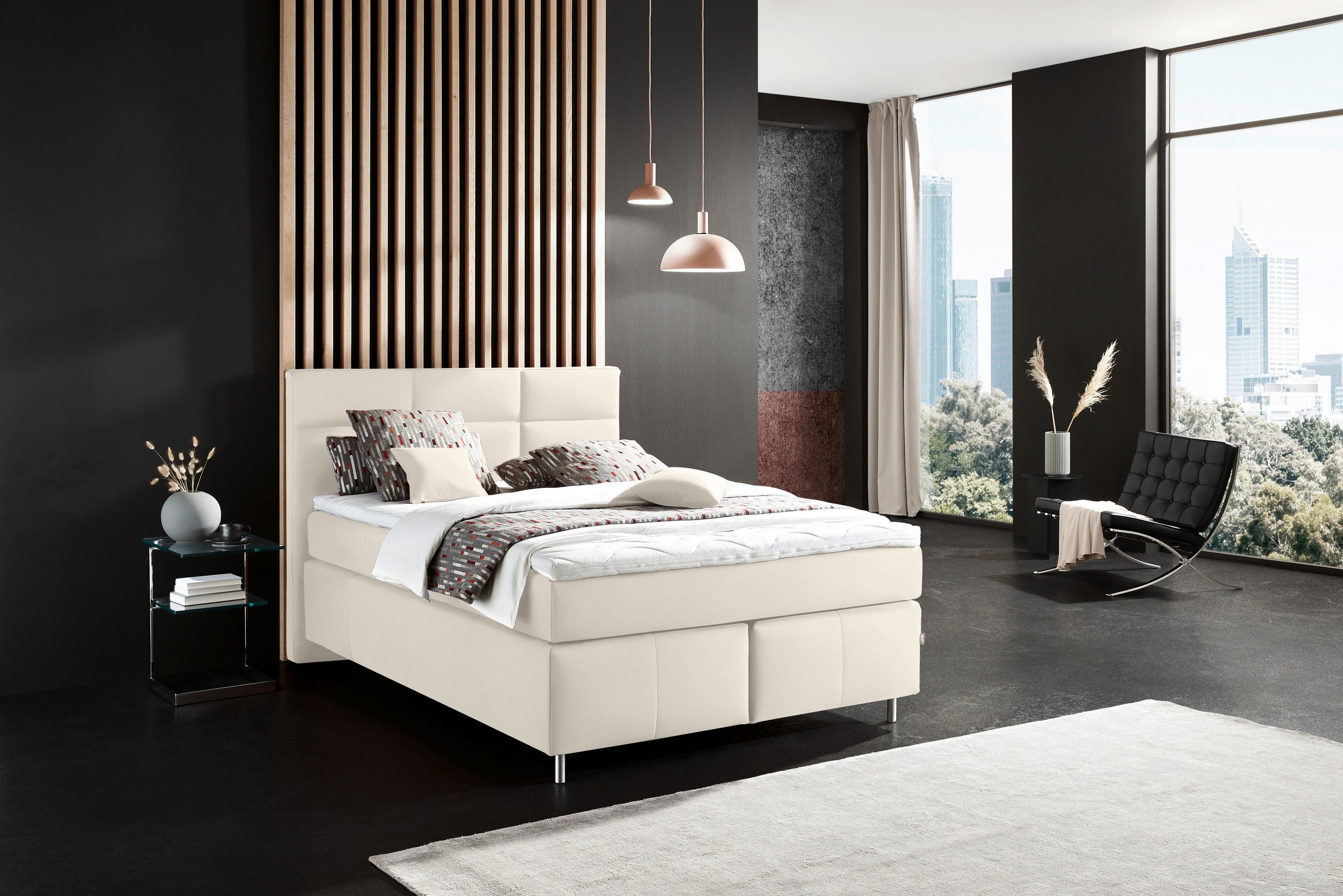 BOXSPRINGBETT 140/200 cm  in Creme  - Creme/Alufarben, KONVENTIONELL, Textil/Metall (140/200cm) - Dieter Knoll