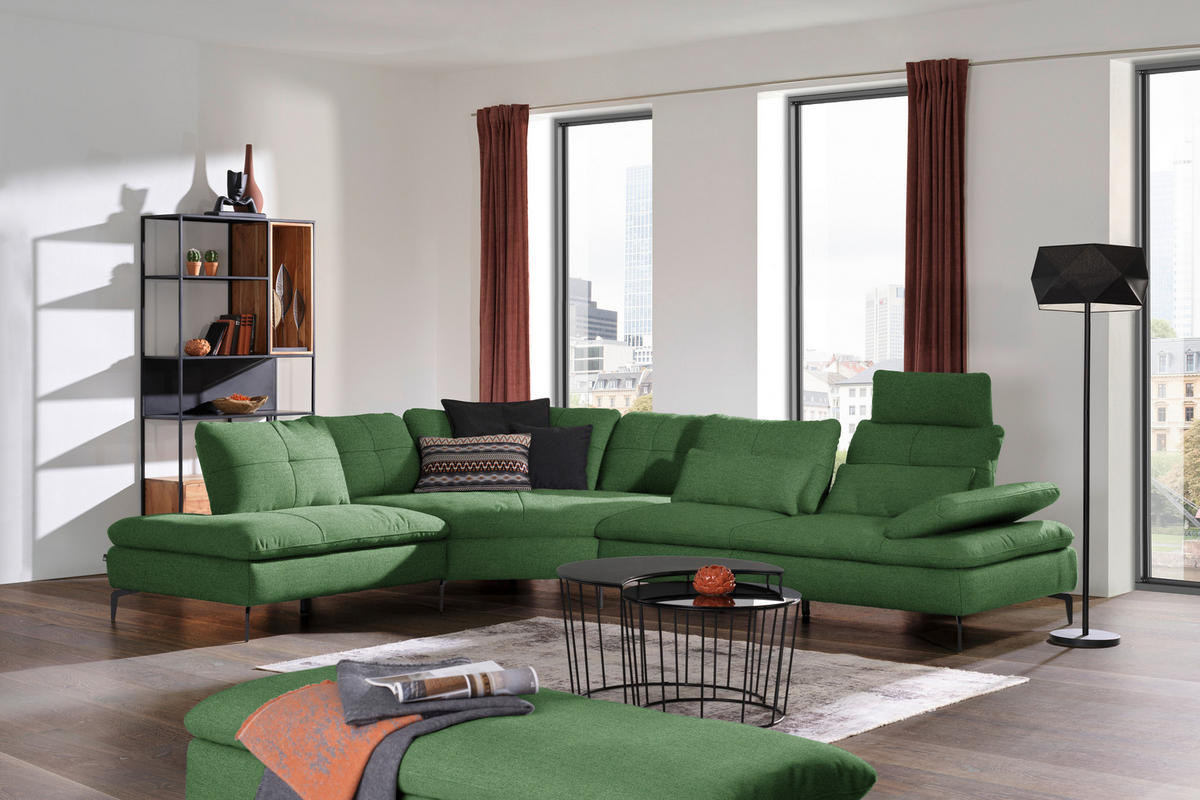 ECKSOFA  in Flachgewebe Grün  271/344 cm  - Schwarz/Grün, Design, Textil/Metall (271/344cm) - Chilliano