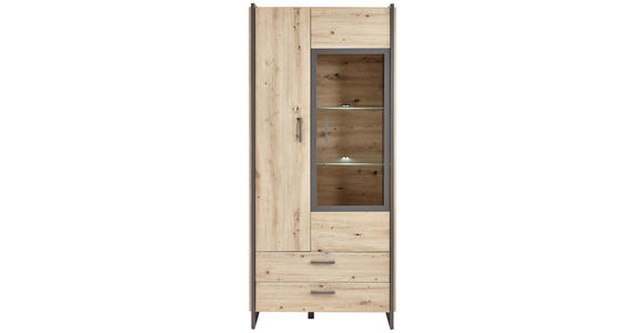 VITRINE in Eiche Artisan  - Eiche Artisan/Grau, Design, Glas/Holzwerkstoff (92/205/41cm) - Hom`in