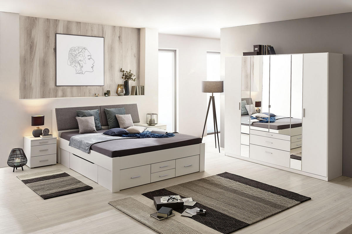 STAURAUMBETT 180/200 cm  in Weiss, Hellgrau   - Weiss/Hellgrau, Konventionell, Holzwerkstoff/Textil (180/200cm) - Ti'me