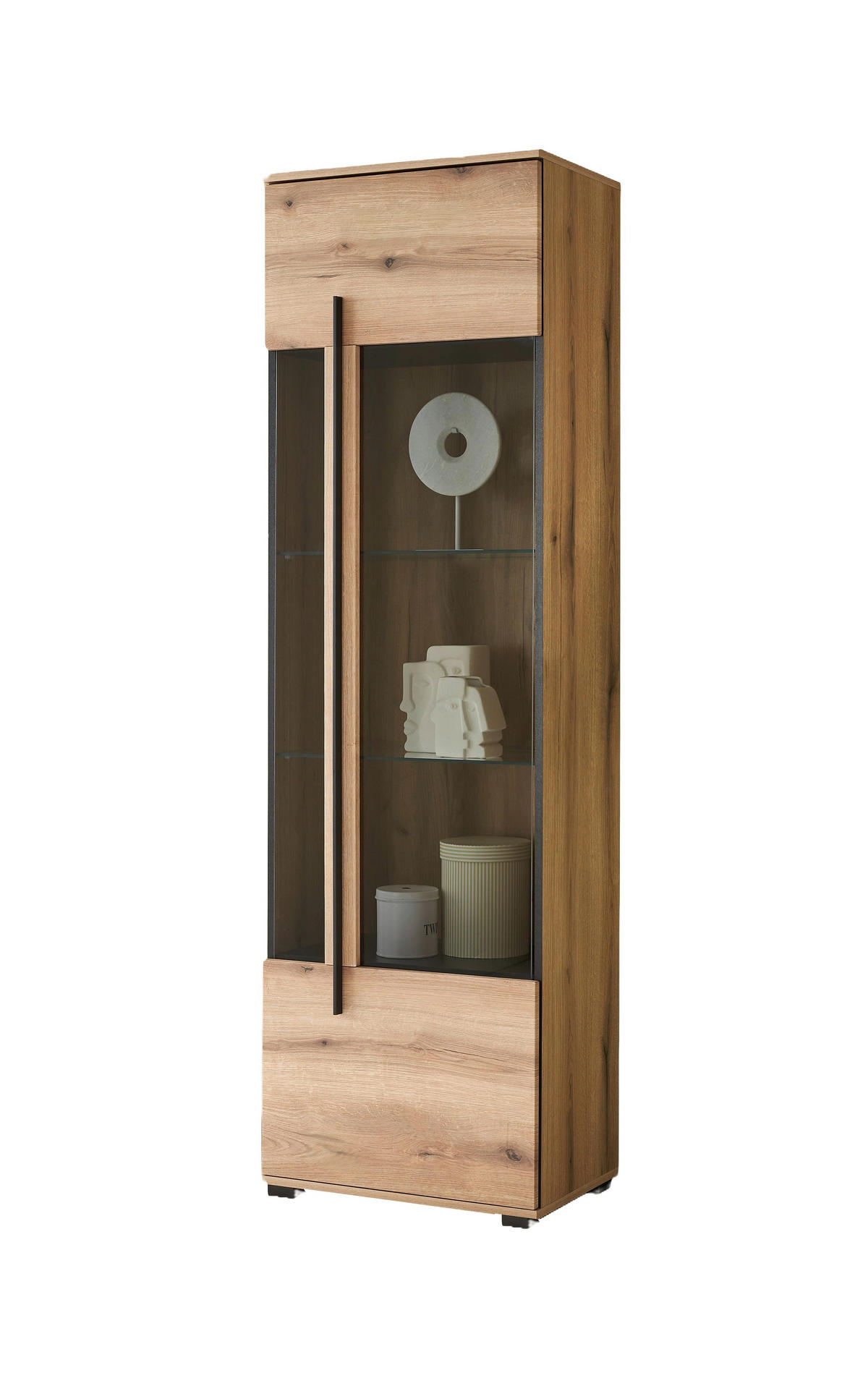 VITRINE  in Eichefarben  - Eichefarben/Schwarz, Design, Glas/Holzwerkstoff (60/200/37cm) - Livetastic
