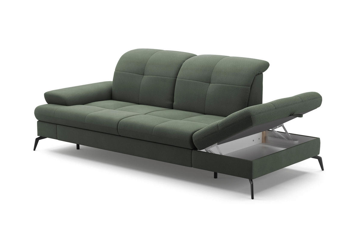 RÉCAMIERE in Flachgewebe Grün  - Schwarz/Grün, Konventionell, Textil/Metall (231/90/122cm) - Sit & More