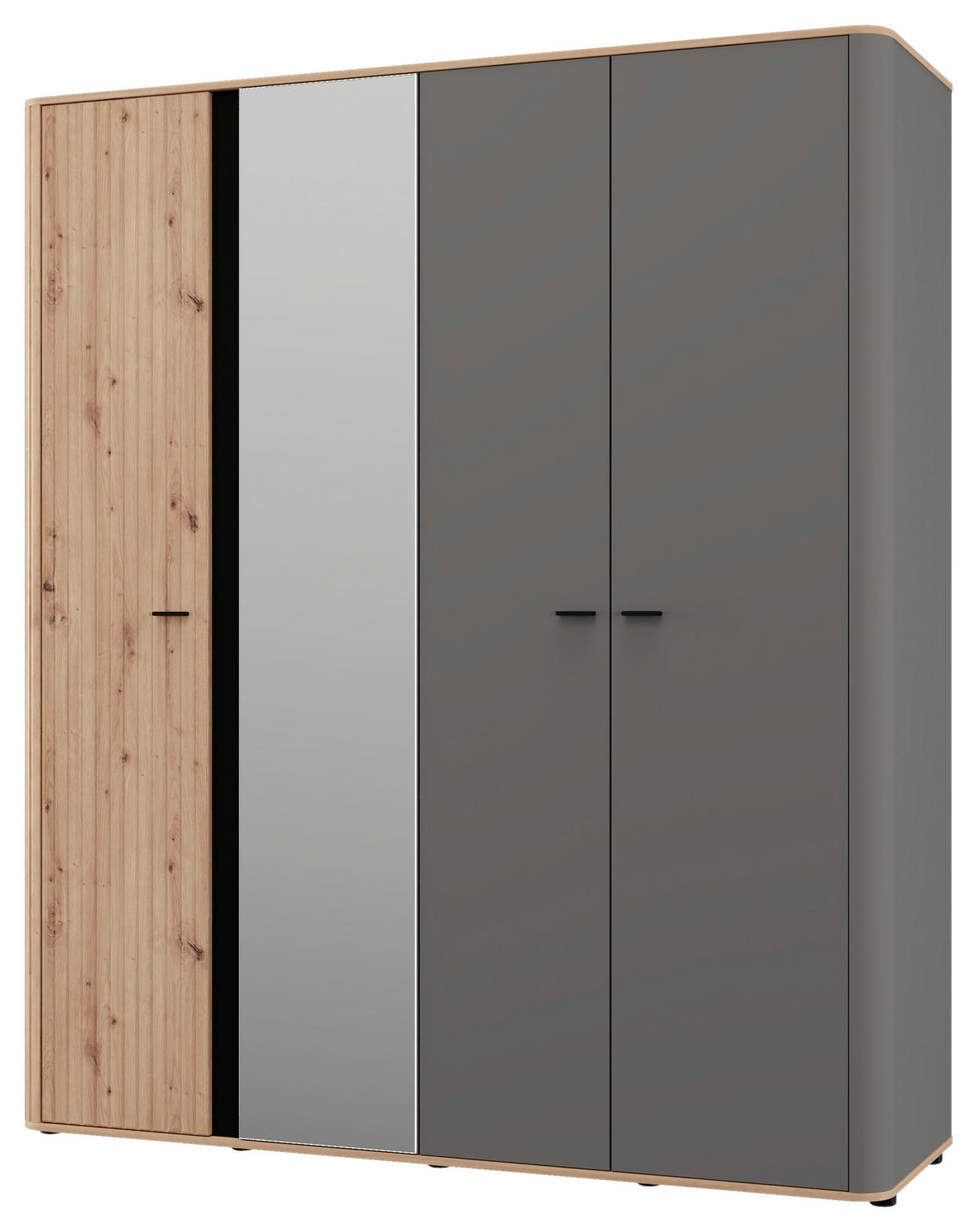 KLEIDERSCHRANK 179,5/210,5/56 cm,  in Graphitfarben, Schwarz, Eiche Artisan, 4-türig  - Graphitfarben/Schwarz, MODERN, Glas/Holzwerkstoff (179,5/210,5/56cm) - MID.YOU