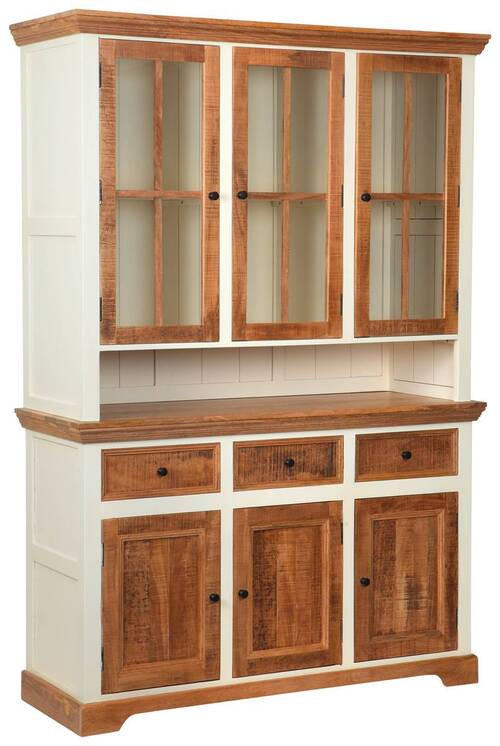 Landscape PRÍBORNÍK S VITRÍNOU, akácia, mangové drevo, prírodná farba, biela, 140/205/50 cm