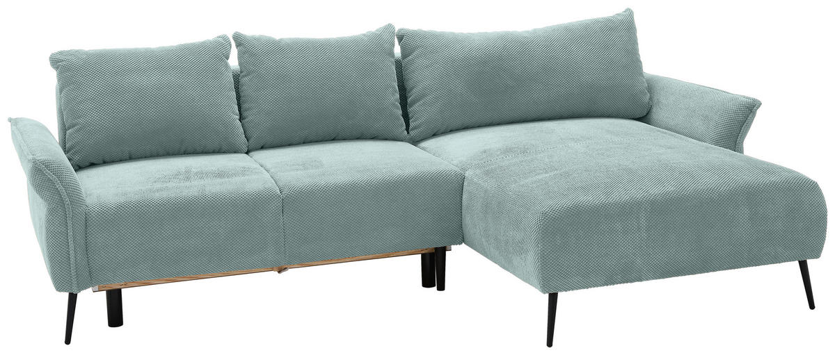 ECKSOFA in Chenille Mintgrün  - Schwarz/Mintgrün, Konventionell, Textil/Metall (255/164cm) - Carryhome