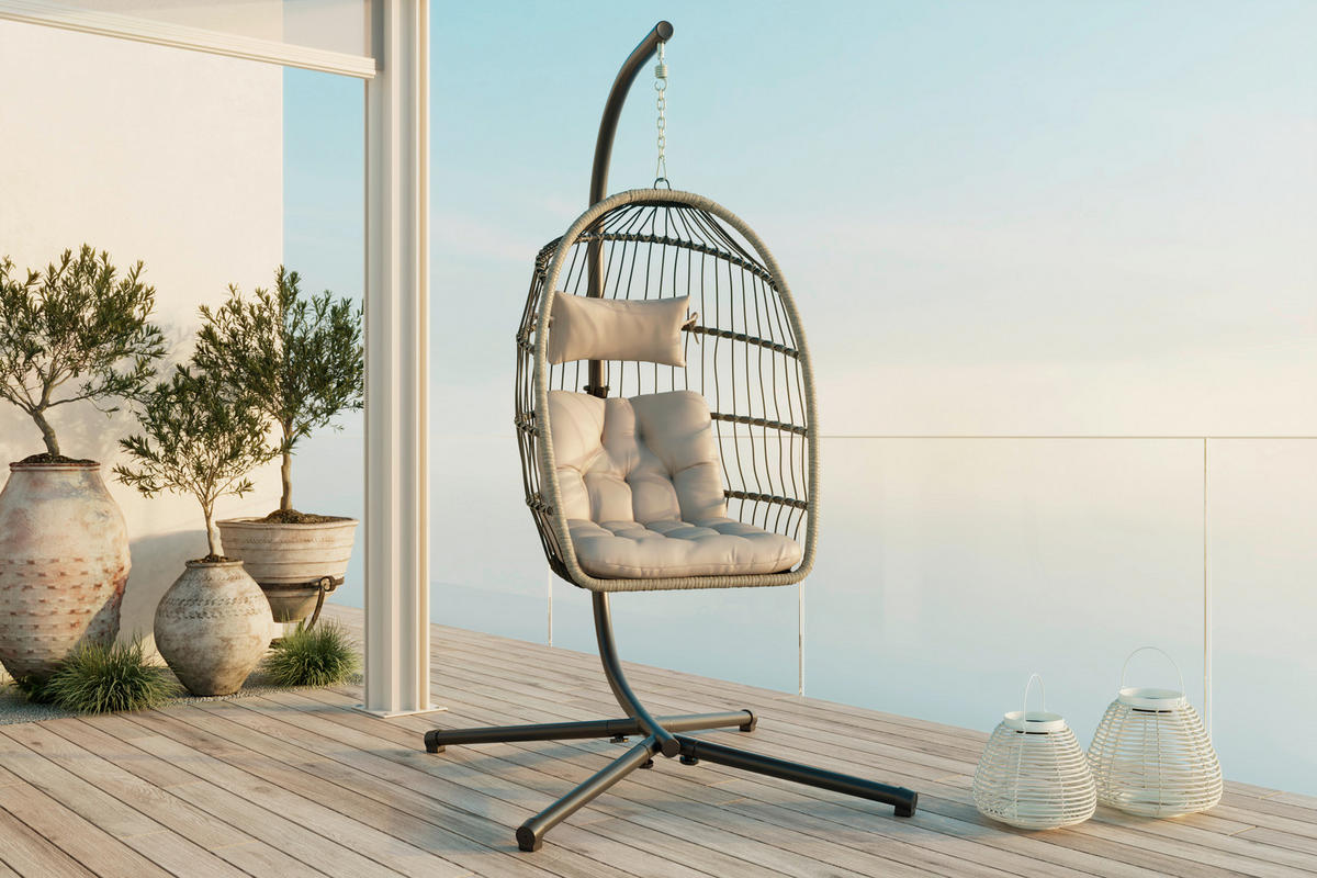 HÄNGESESSEL 100/198/100 cm Eisen  - Schwarz/Grau, Design, Kunststoff/Textil (100/198/100cm) - Ambia Garden