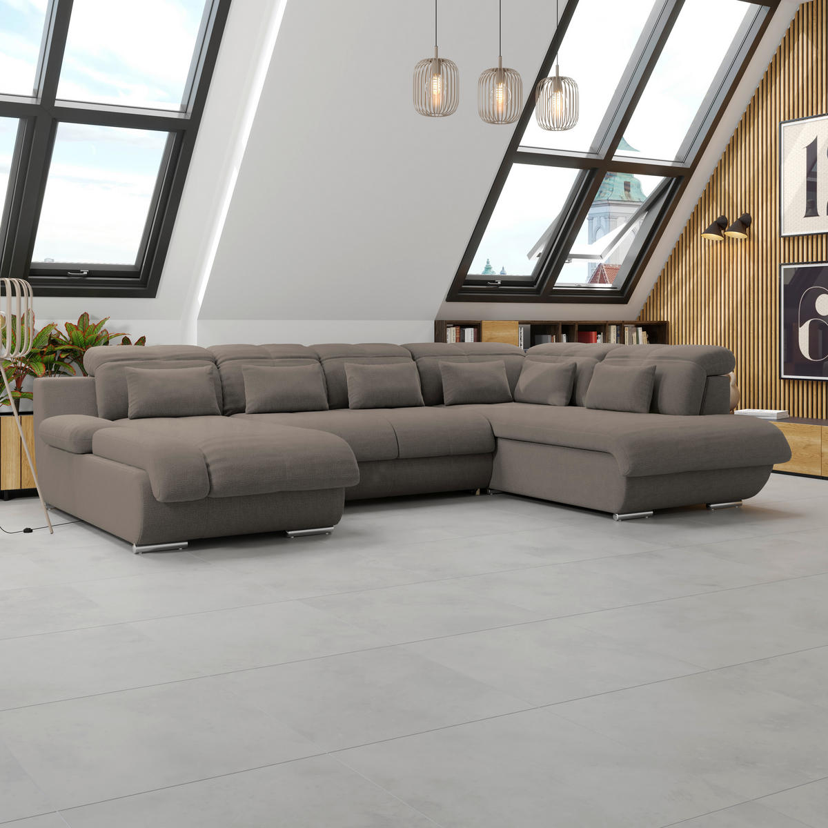 WOHNLANDSCHAFT MULTI Dunkelbraun Chenille  - Chromfarben/Dunkelbraun, MODERN, Textil/Metall (184/345/228cm) - Livetastic