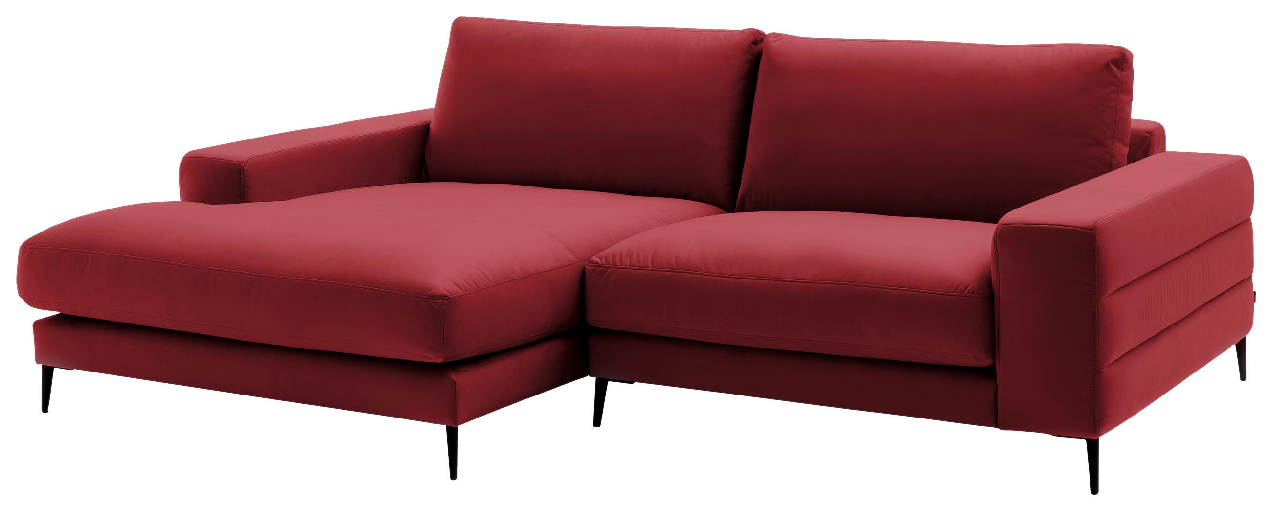 ECKSOFA in Velours Rot  - Rot/Schwarz, Design, Textil/Metall (177/253cm) - Dieter Knoll