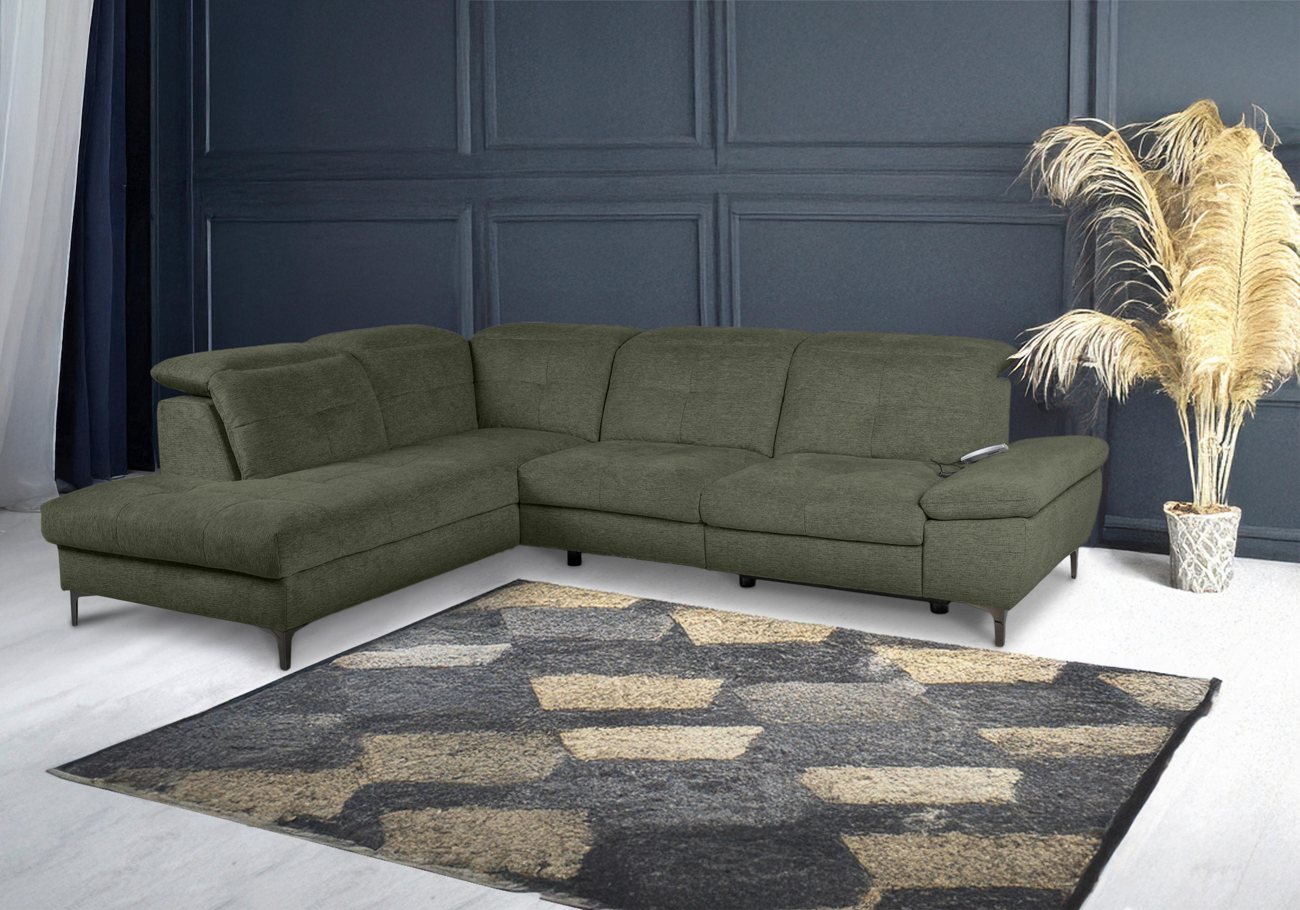 ECKSOFA Dunkelgrün Webstoff  - Dunkelgrün/Schwarz, KONVENTIONELL, Textil/Metall (225/288cm) - Carryhome