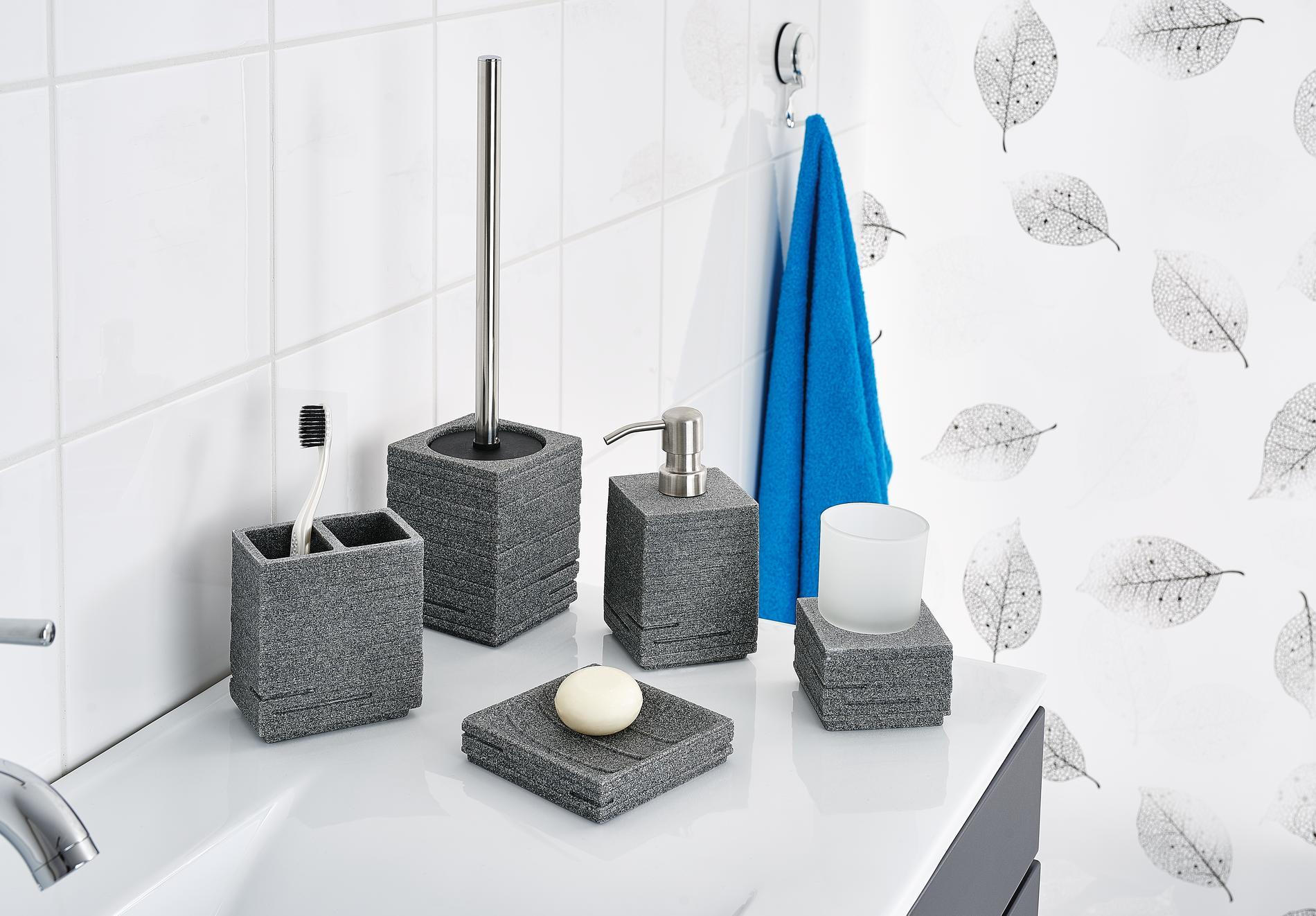 PAHAR PENTRU PERIUȚE DE DINȚI plastic, sticlă - gri, Basics, plastic/sticlă (8/11,5/8cm) - Sadena