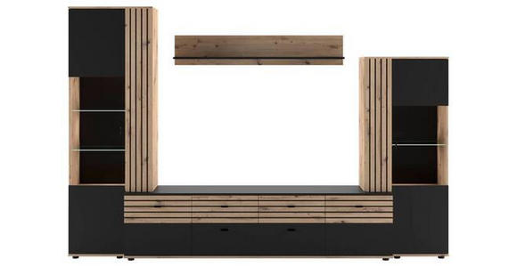 WOHNWAND  in Schwarz, Eiche Artisan  300/199,8/45 cm  - Schwarz/Eiche Artisan, KONVENTIONELL, Glas/Holzwerkstoff (300/199,8/45cm) - Carryhome