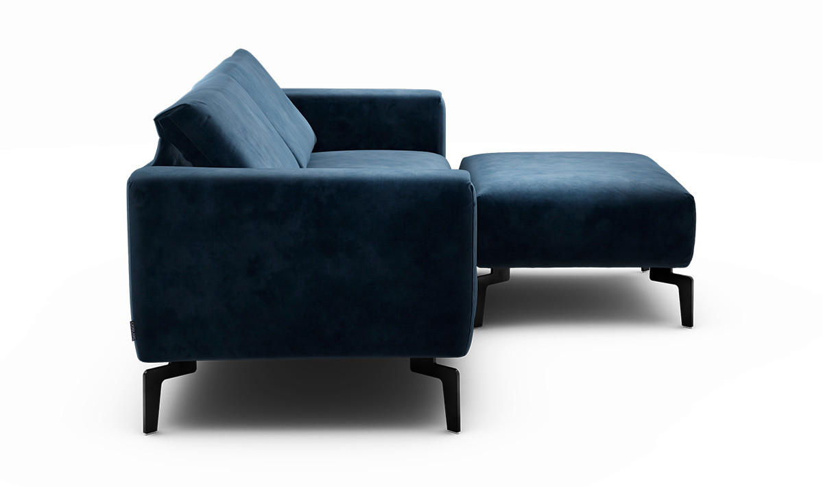 2,5-Sitzer inkl. Hocker Samt Dunkelblau  - Schwarz/Dunkelblau, Design, Textil/Metall (220/86/86-94cm) - SENSOO