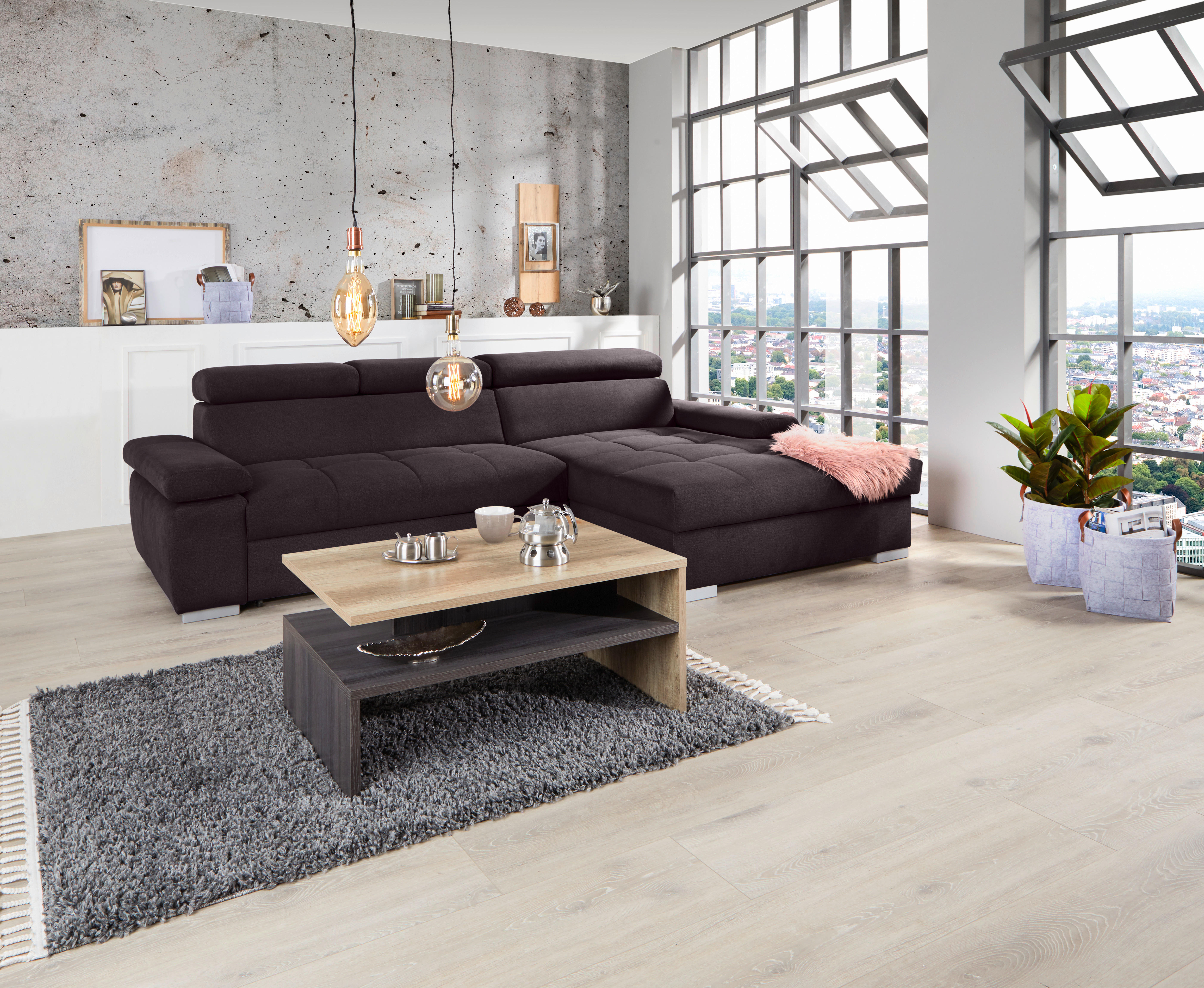 ECKSOFA Aubergine Velours  - Silberfarben/Aubergine, Design, Holz/Textil (292/183cm) - Livetastic