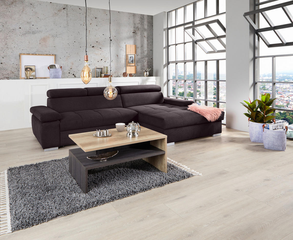 ECKSOFA Aubergine Velours  - Silberfarben/Aubergine, Design, Holz/Textil (292/183cm) - Livetastic
