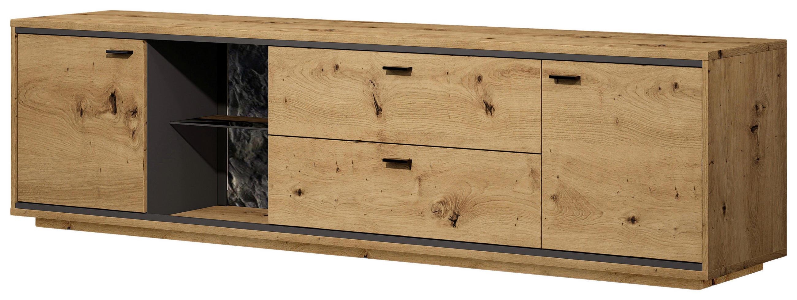 LOWBOARD Graphitfarben, Eiche Artisan  220/60/49 cm  - Schwarz/Graphitfarben, Design, Glas/Holzwerkstoff (220/60/49cm) - Cantus