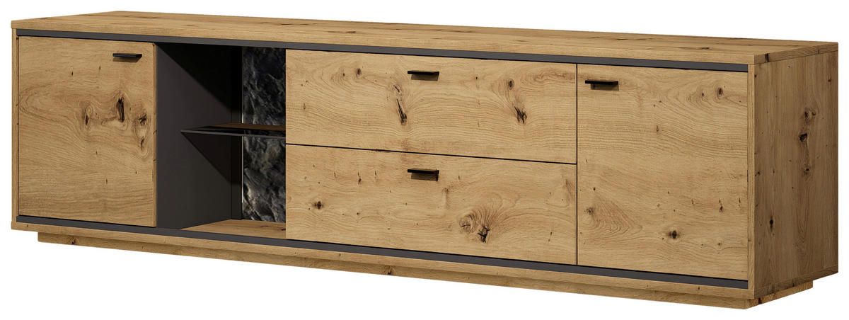 LOWBOARD Graphitfarben, Eiche Artisan  220/60/49 cm  - Schwarz/Graphitfarben, Design, Glas/Holzwerkstoff (220/60/49cm) - Cantus